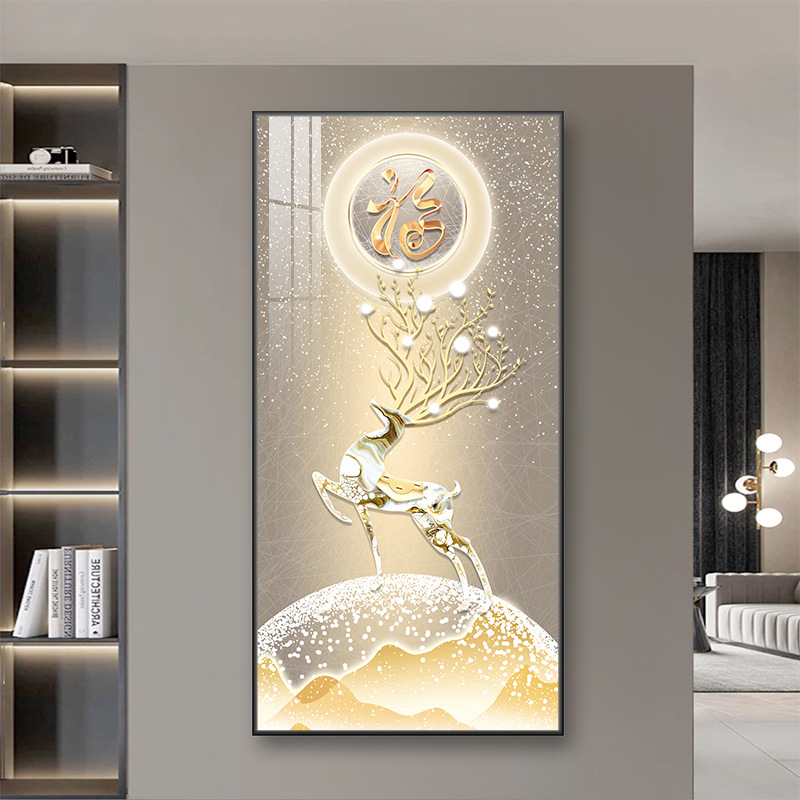 Con nai vàng gửi lời chúc phúc 2 / 30*70cm hợp kim nhôm tinh thể sơn khung vàng