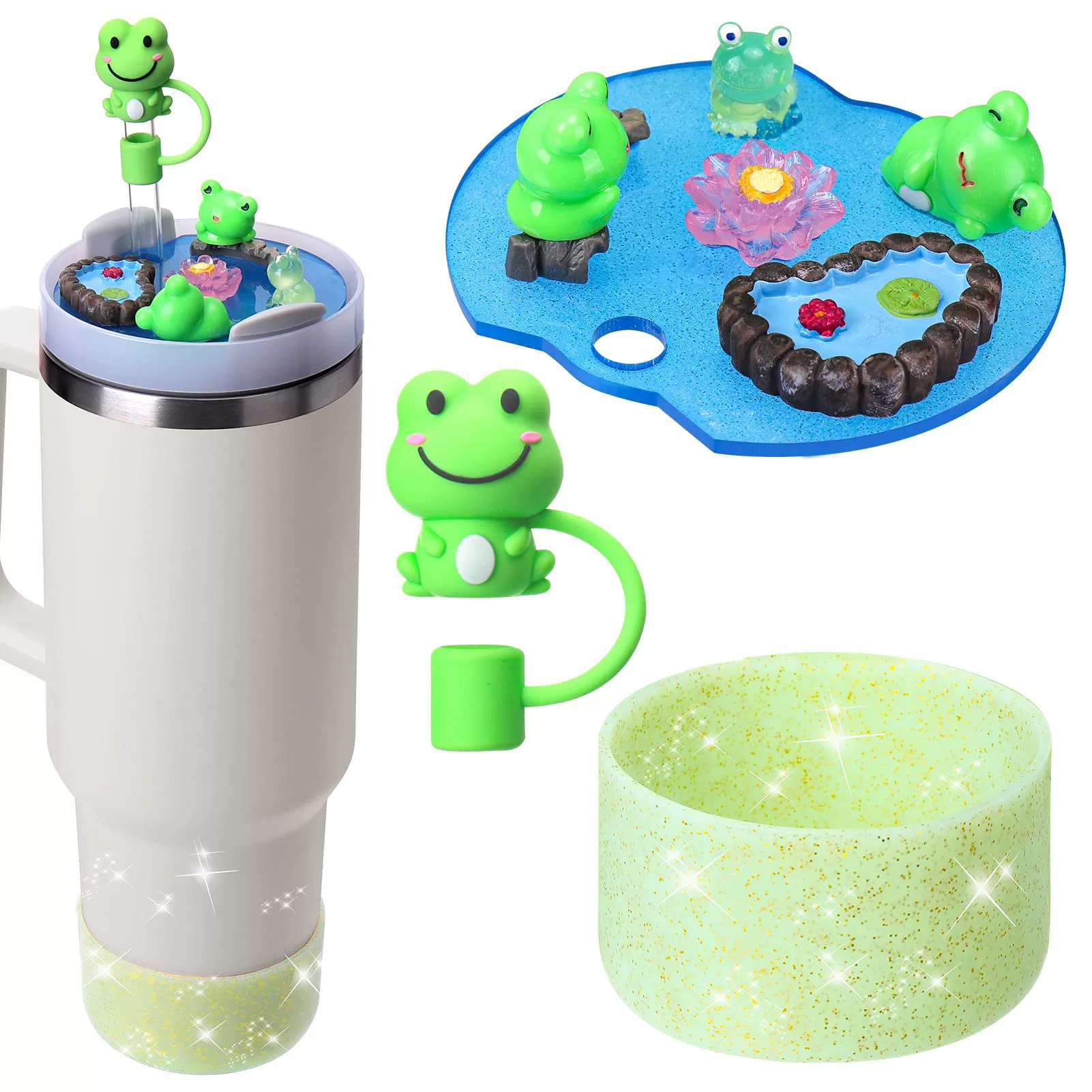 Cup STANLE штамп силиконовый крышки трубки Стакан STANLE Ложка Фиксированный акрил известные ночи Светлая лягушка Пруд