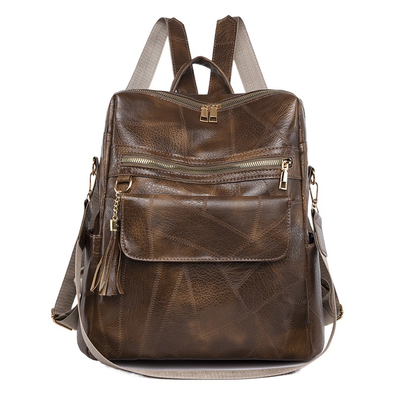 Mochila para Mujer, Nuevo Estilo 2025, Retro, Color en Contraste, Cuero Suave, Bolsa de Viaje Informal para Exteriores, Mochila Casual para Mujer