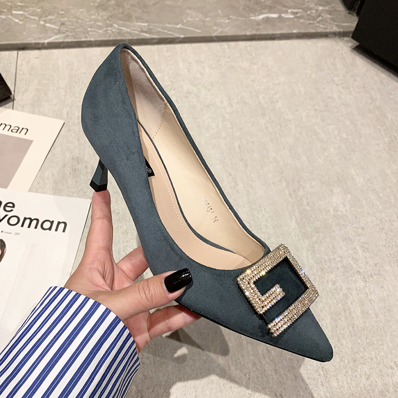 Einzelner Schuh Damen 2023 Neue hohe Schuhe spitz dünner Absatz Wasser Diamant Mesh Rot Vielseitig Französisch Mädchen Schwarz 5cm 7cm_voghion.com