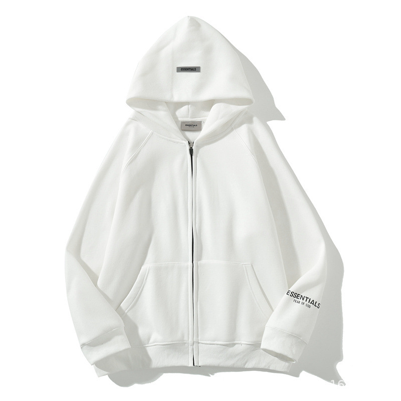 Marca de moda FOG calle europea y americana clásico ESSENTIALS espalda tridimensional letras fleece-forrado cremallera suéter abrigo