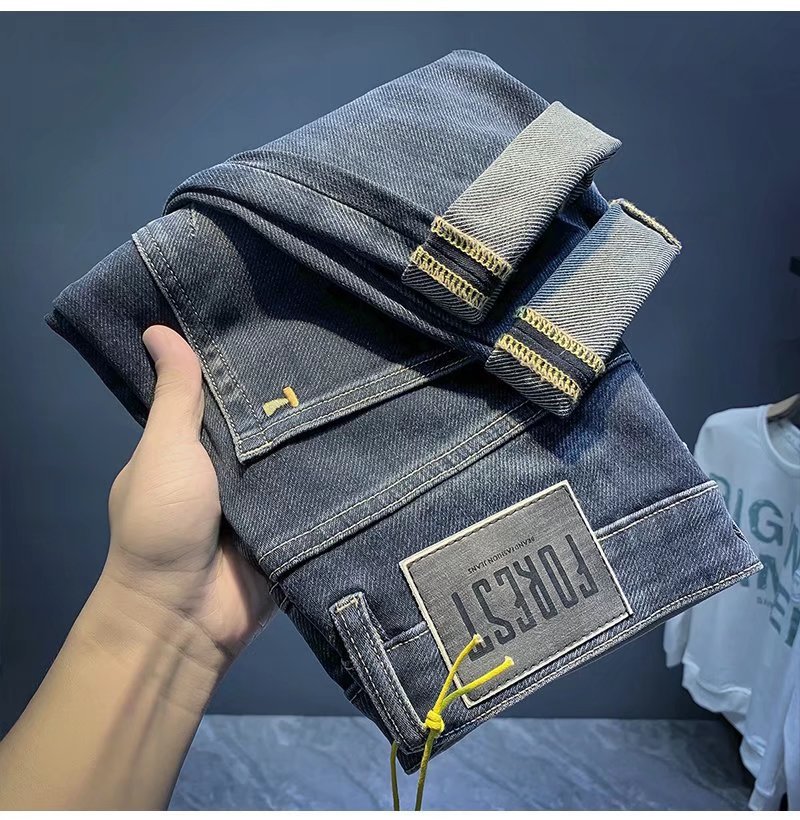 Jeans, collection printemps homme, nouveaux pantalons de marque tendance, pantalons slim fit élastiques et polyvalents à petites jambes_voghion.com
