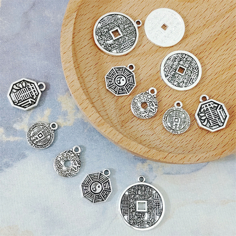 Shangui Spending Money Xizang Silver Nine Palace Bagua Pendant Alloy Copper Money Ancient Silver Handstring Beads Diy Cultural Play Accessories