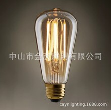 ST64灯泡220V美国E26螺口110v节能LED玻璃e27装饰RH复古灯丝光源