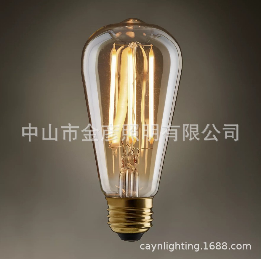 ST64灯泡220V美国E26螺口110v节能LED玻璃e27装饰RH复古灯丝光源