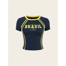 D 33614 Women's retro letter printed tee Ůʿ������ĸӡ�� T