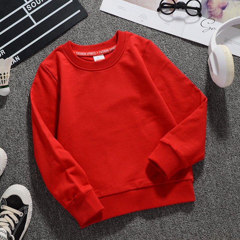 Primavera y otoño nuevo cuello redondo color sólido suéter para niños Barra de manga larga suéter con capucha ropa de clase suéter para niños