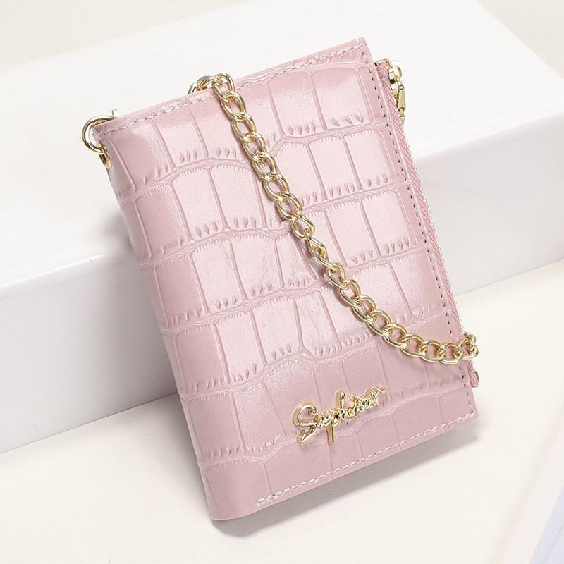 Cartera de mujer con estampado de cocodrilo, bolso multifuncional de tarjeta PU plegable, cadena de mano, bolso de cambio ligero, corto y de alta calidad.