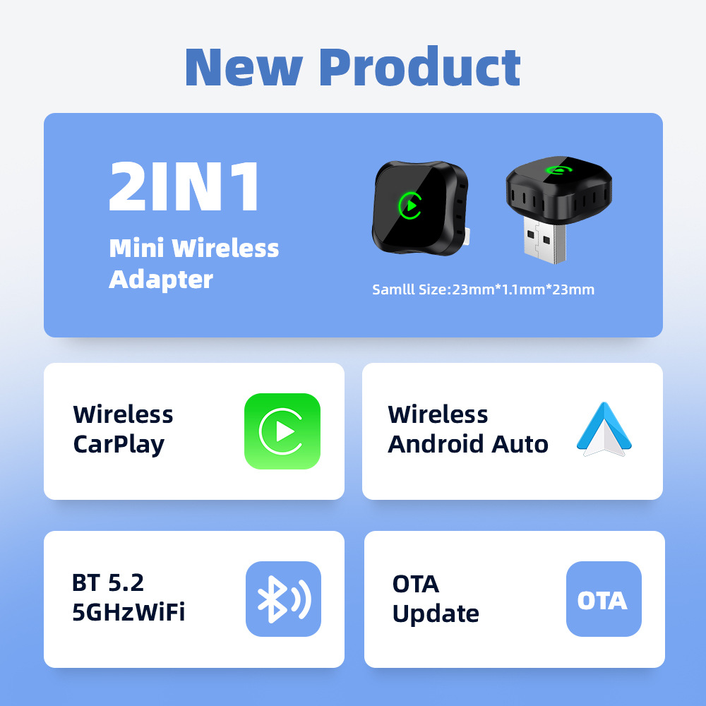 Smart Car Connectivity Adapter 2-in-1: Converts Wired to Wireless in Seconds, CarPlay Android Auto Conversion Box