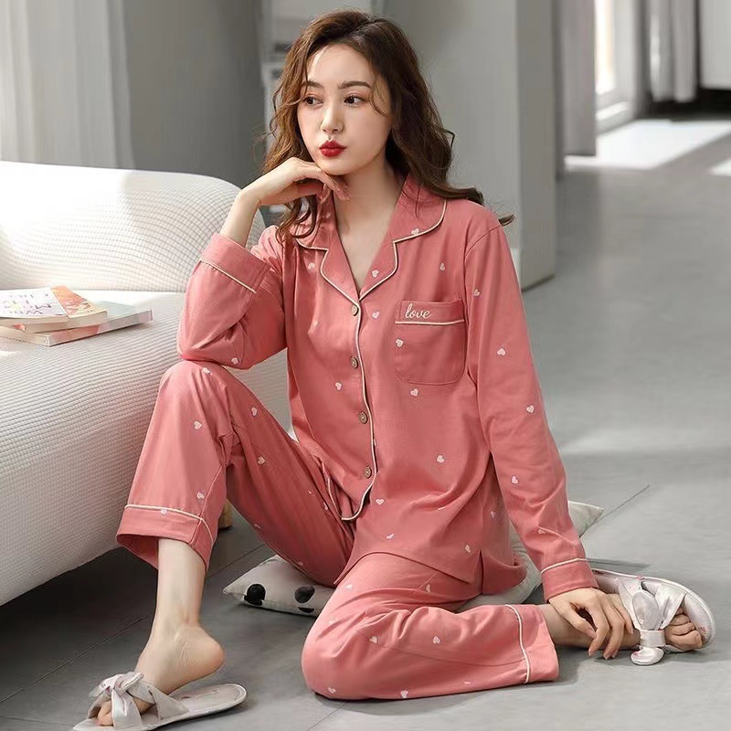 Pijamas de alta gama 100% algodón de las mujeres de primavera y otoño de manga larga cardigan de alta gama dulce ropa de abrigo homewear traje