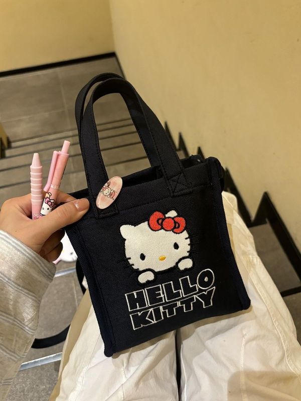 中古牛仔kitty斜挎手机包便携百搭手拎可爱刺绣外出通勤包包|undefined