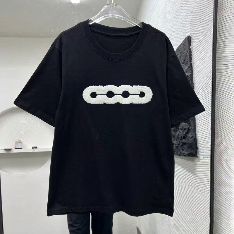 Summer Sorona Embroidered Earth-Pattern Towel-Style Hot-Selling Versatile Light Luxury Good Short-Sleeve T-Shirt for Couples, Men and Women