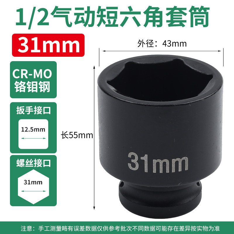 1 / 2 pulgada pequeña cabeza de manga de cañón de aire 36mm engrosado llave eléctrica manguito corto hexagonal neumático 24 endurecido 21