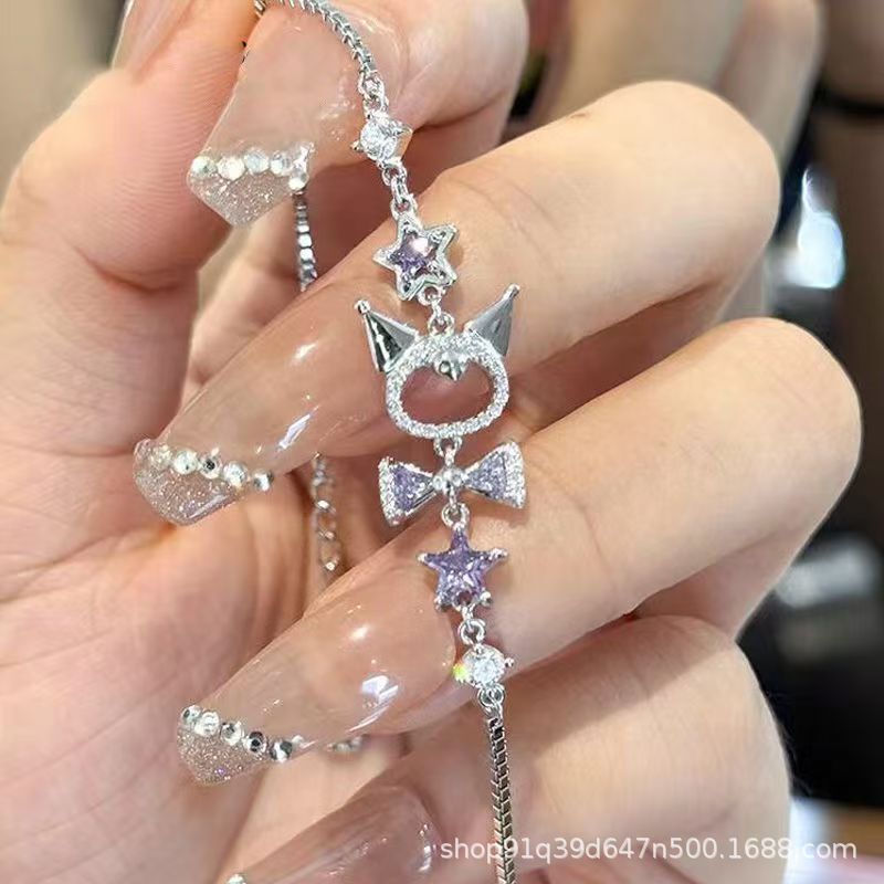 Kuromi Purple Star Bracelet for Women, Diamond-Encrusted, Exquisite, Trendy, Versatile Birthday Gift Jewelry for Girlfriend