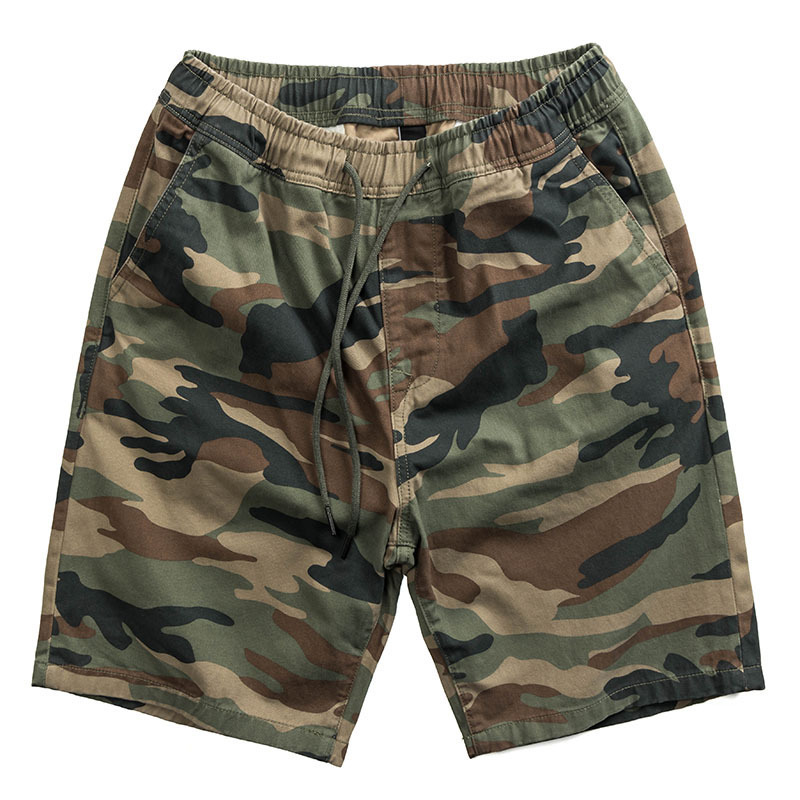 Camuflaje de verano hombre casual retro pantalones cortos tendencia cintura elástica pantalones rectos sueltos al por mayor