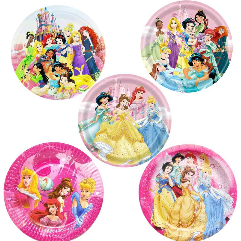 In-Stock Princess 79inch Multiple Styles of Disposable Party Paper Plates for Baby Birthday Parties, Factory Cartoon Decoration Tableware