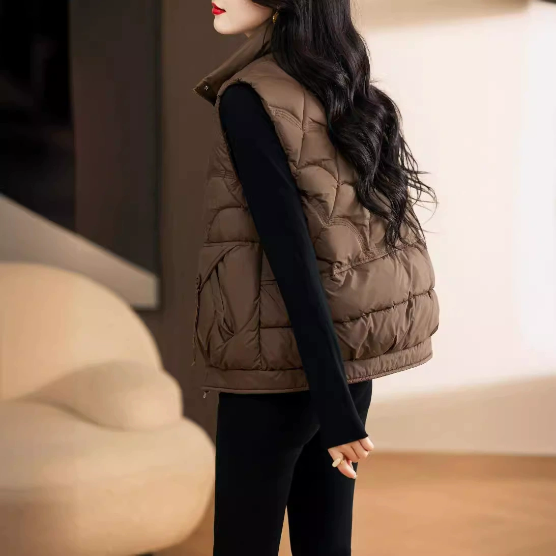2024 осень и зима новый внешний вид хлопковый жилет женский темперамент модный холодный воротник без рукавов короткий иностранный жилет