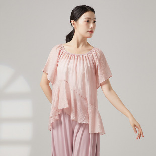 Classical Dance New Blouse Short-Sleeved Gauze Chinese Dance Modern Dance Practice Dance Clothing Tops for Women