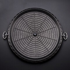 Korean Gas Grill Plate, Charcoal Grill Plate for Home, Low Smoke Non-Stick Coating Round Pan for Grilling, BBQ Tool