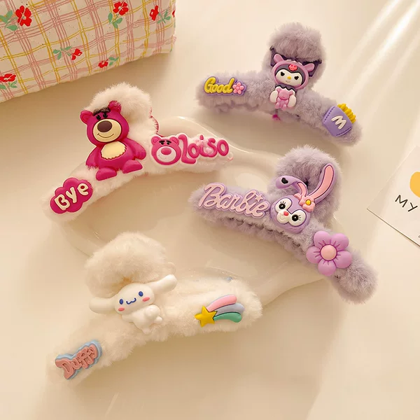Cute Plush Large Strawberry Bear Grab Cartoon Hairpin Autumn and Winter New Sweet Girl Heart Shark Clip Hair Accessories