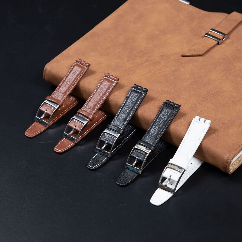Genuine Leather Pebbled Strap Suitable for Swatch Swatch Watch Three-Pronged Top Layer Calfskin 17mm