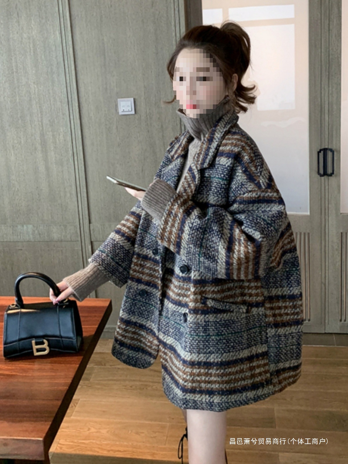 Trendy New Women's Blazer Autumn Winter 2025 Loose Petite Plaid Tweed Mid-Length Thick Wool Coat