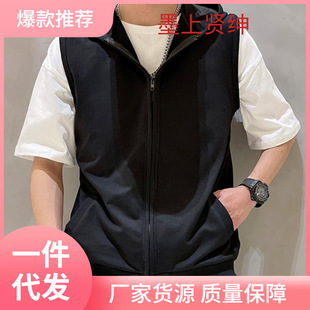 Spring and Summer Sleeveless plus size Hooded Sports Vest Men's Trendy Slim-fit Hoodie Thin Fitness Vest Cardigan Jacket