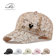 韩版时尚帽子女个性亮片网眼透气鸭舌帽夏季透气网眼硬顶棒球帽潮