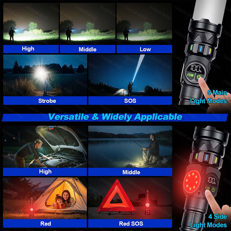 Tangguang's New High-Light Flashlight, Ultra-Bright, Retractable, Portable, Type-C High-Power Charging Outdoor Mountaineering Long-Range Light