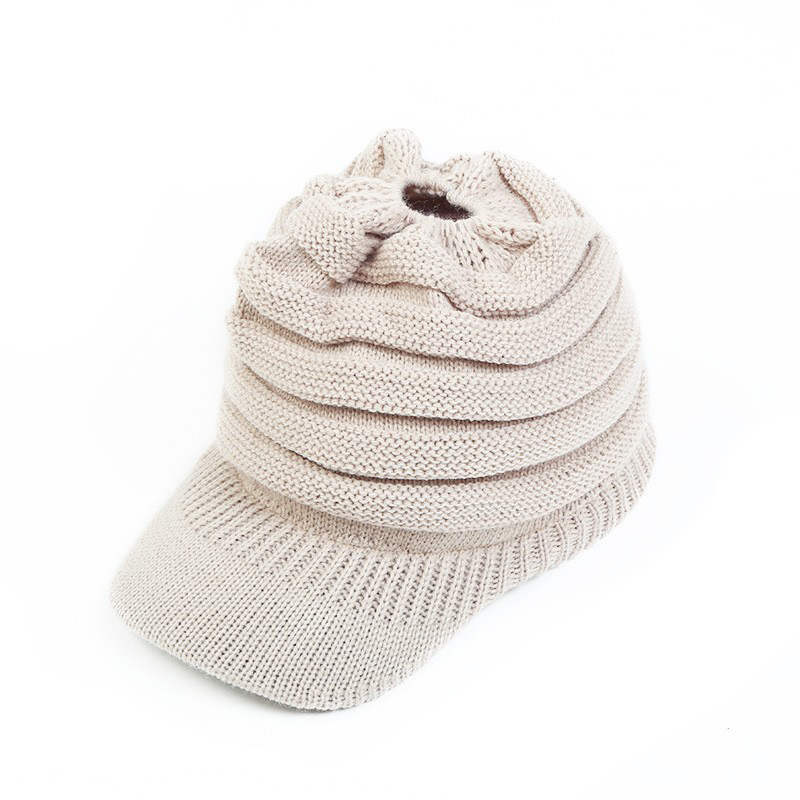 Klassische europäische und amerikanische Strickmütze, warme Strickmütze, Damen-Strickmütze mit offenem Himmel, Pferdeschwanz-Strickmütze, Entenschnabel-Wintermütze für Wärme – Detail 11
