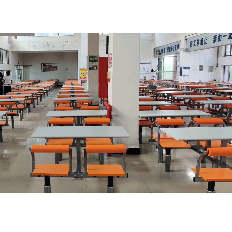 Factory Canteen Dining Table and Chairs for 4 and 6 People Snack Fast Food Restaurant Noodle Restaurant Catering Stainless Steel One-Piece Table and Chair Combination