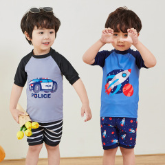 New type of children's swimsuit for boys, split and also wave, police car cartoon baby sun protection quick-drying boy's swimsuit