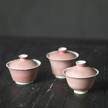 晴先生景德镇手工盖碗日式原矿手绘少女粉创意不烫手功夫粉色茶具