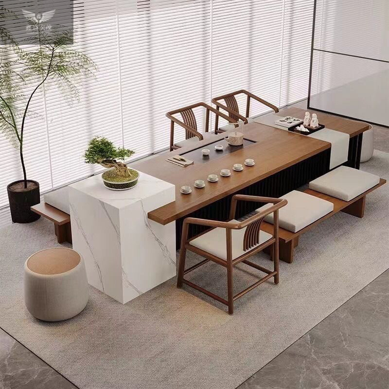 Isla de madera maciza mesa de té mesa de té de tablero grande mesa de té combinación de mesa de té de lujo simple y ligero mesa de té mesa de té china para el hogar