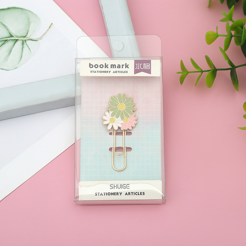 Multicolored Daisy Single-Use Three-Pin Student Bookmark Label Clip Holder Creative Metal Bookmark