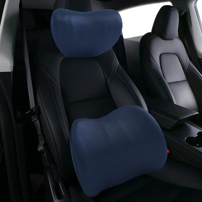 Waist support – Cushion Lumbar Support - grid-navy-floating-block-headrest-double-ridge-lumbar-support-set