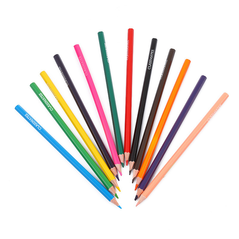 Papelería al por mayor lápiz de color 24 color dibujos animados escritura pluma de madera kindergarten niños regalo premio en stock