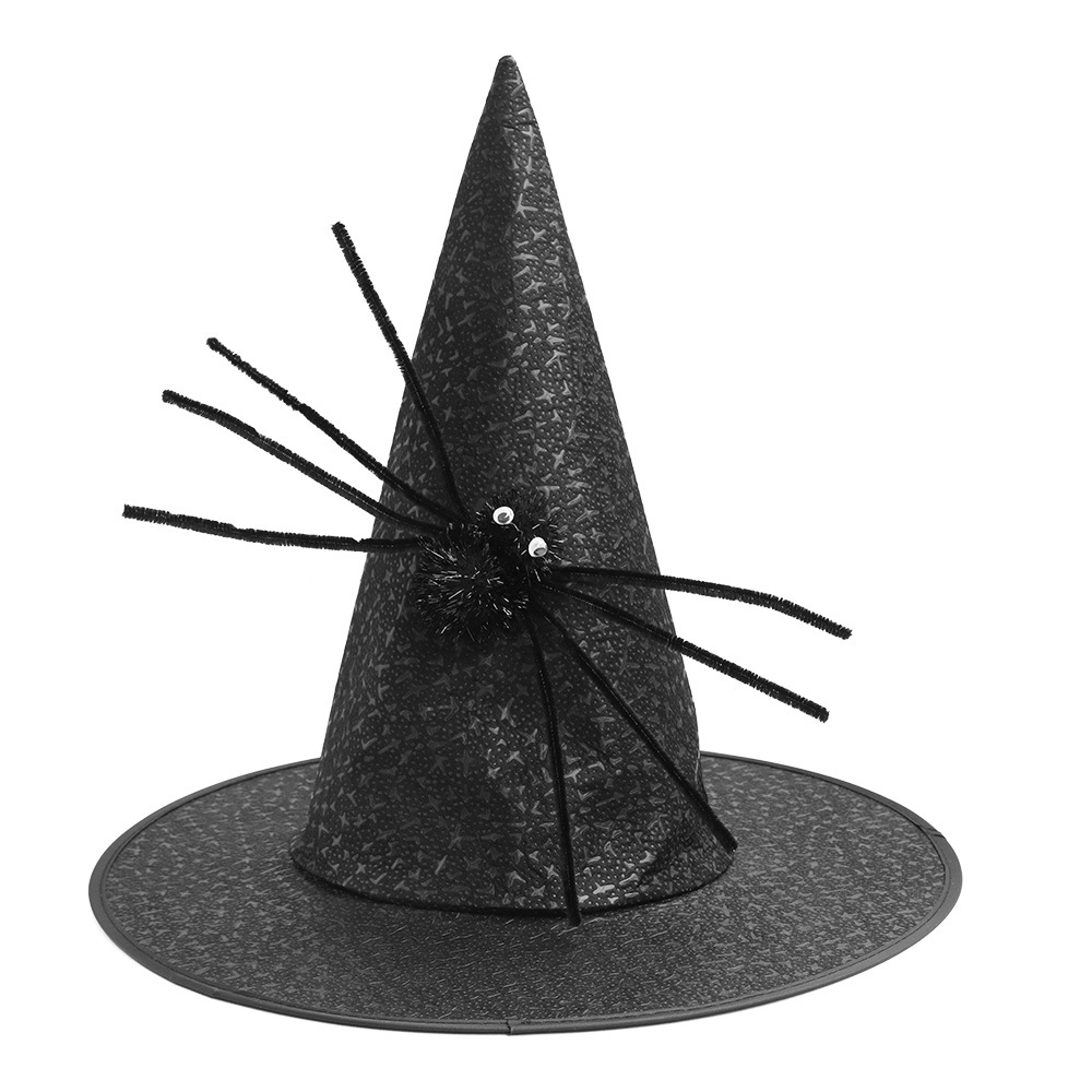 Sombrero de Bruja para Halloween, Accesorios de Disfraces, No Tejido, Negro, con Araña, para Niños y Adultos, Estilo Sombrero de Mago