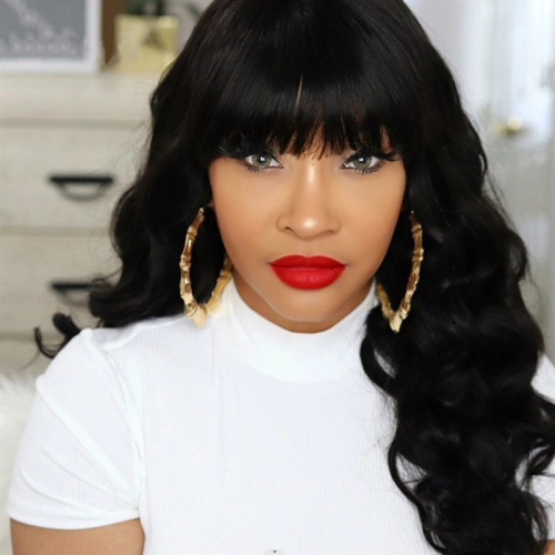 European and American foreign trade wig grandma gray full bangs big wave wig for women with long curly hair chemical fiber full headgear manufacturer wholesale