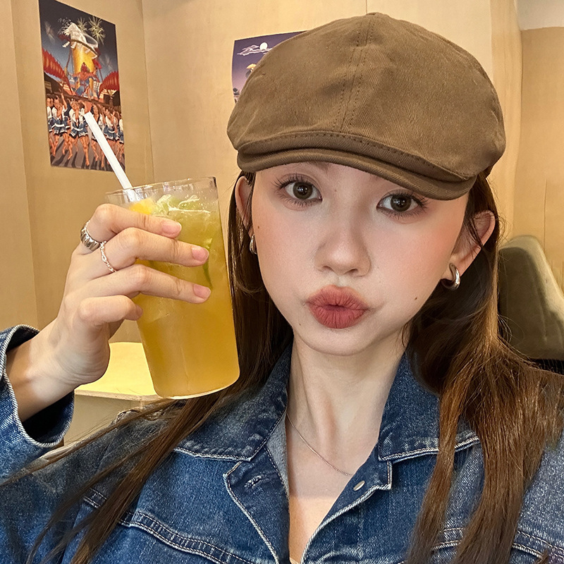 美ラード風復古前進帽女顕顔小鴨舌ベレー帽春秋新作新聞子供帽子小頭囲潮|undefined