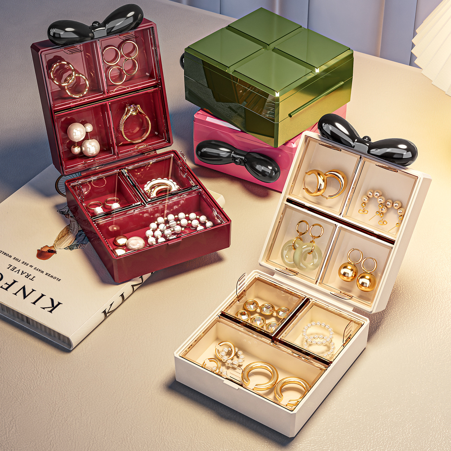 Jewelry Box, Exquisite, High-End, Portable Necklace, Earrings, Earrings, Rings, Hand Jewelry, Multi-Functional Anti-Oxidation Storage Box