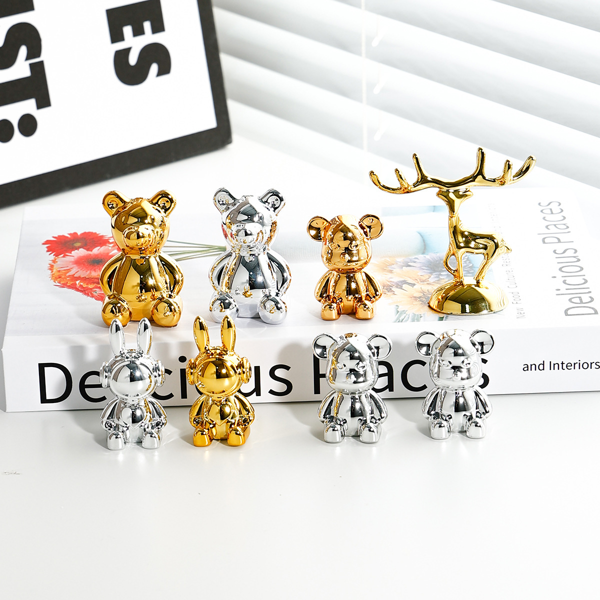 Nordic Light luxury bear decoration tissue box candy box decorative plastic accessories home lighting ins style