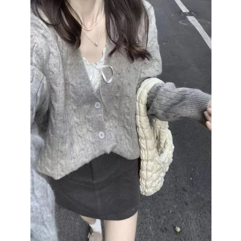 秋装搭配一整套小个子炸街减龄慵懒学院风毛衣外套裙子时尚套装女|undefined