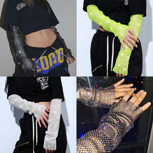 European and American Cross-Border Hot Diamond Fishnet Sleeves Sexy Nightclub Style Party Arm Sleeves Glove Flash Diamond Hottie Disco Sleeves