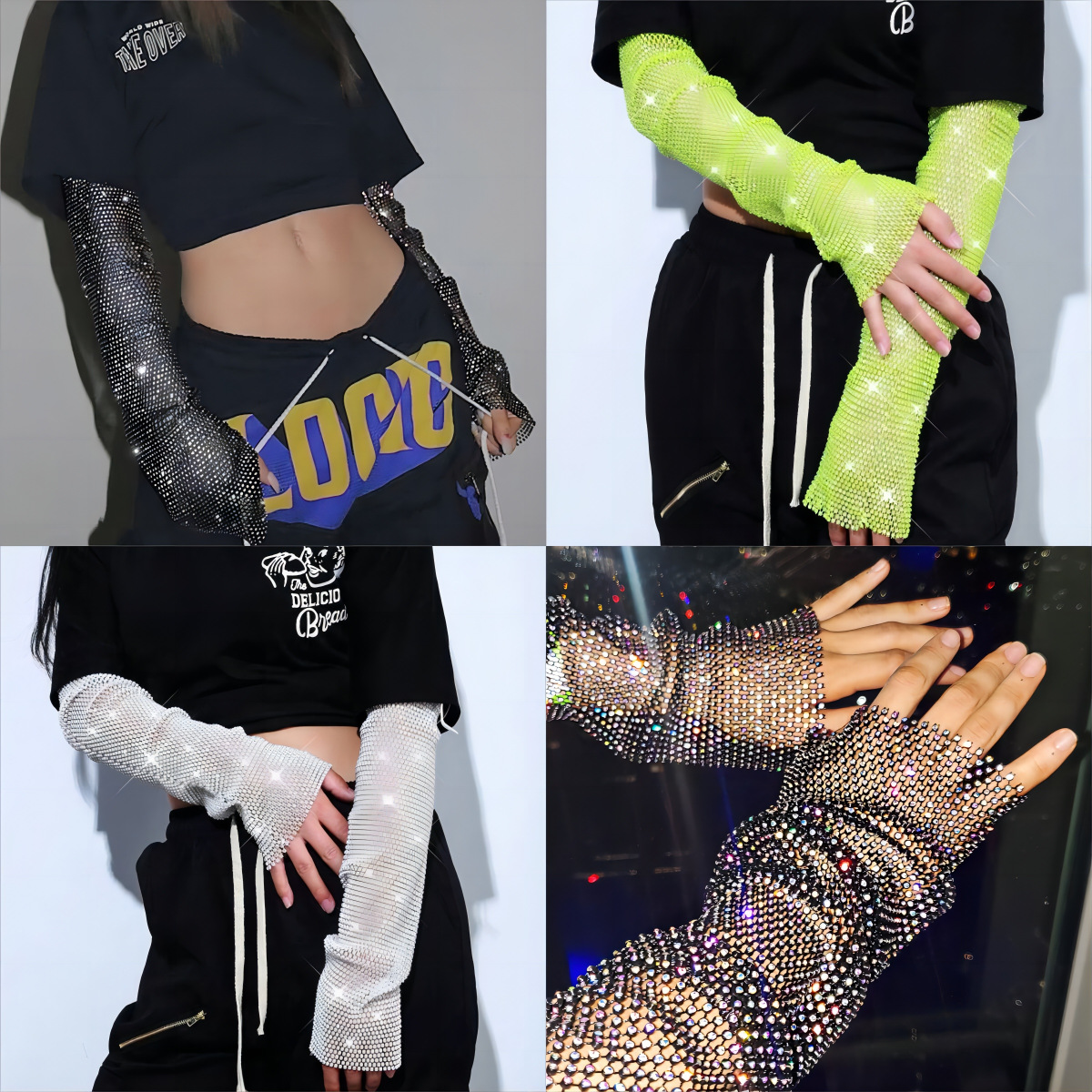 Eurasian cross-border beaded fishnet sleeveless gloves sexy nightclub style partner arm cover gloves with sparkling diamonds hot girl dancing sleeves