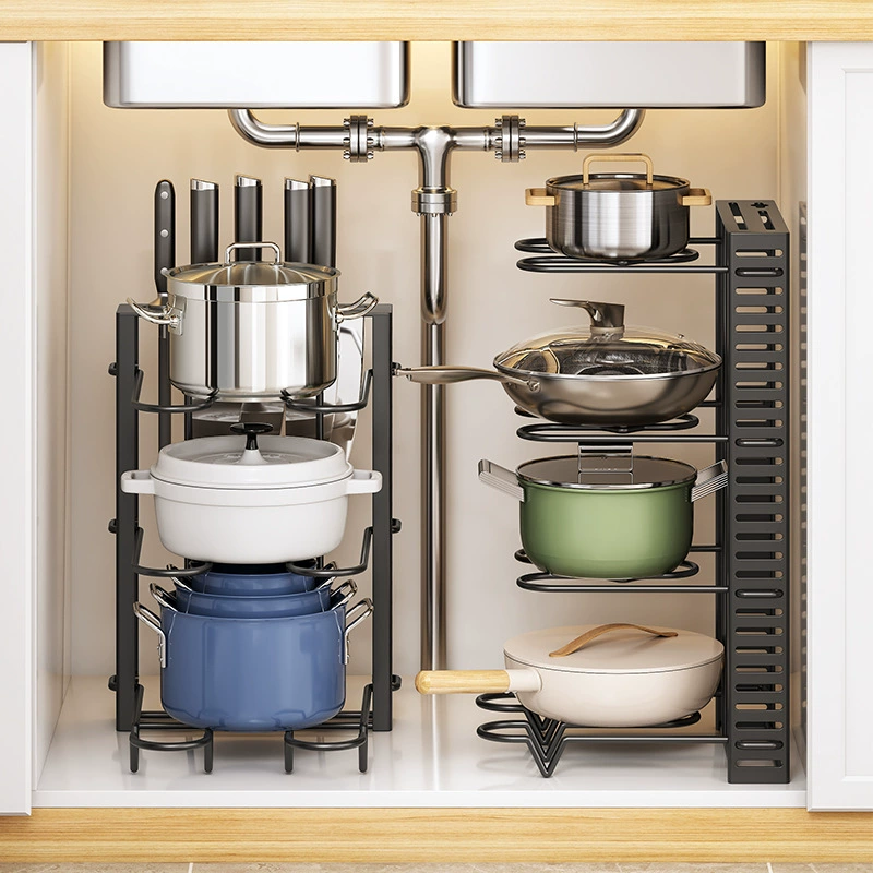 Kitchen rack under the sink pot storage rack multi-functional adjustable storage line pot rack in the cabinet