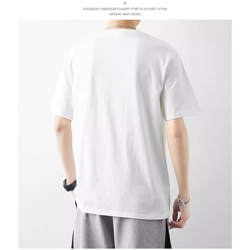 Custom wholesale men's and women's 180g 50% cotton short-sleeved T-shirts, solid color round neck cotton crew neck undershirts with half sleeves