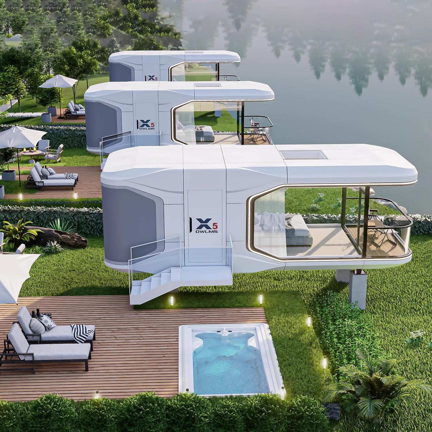 Casa de familia al aire libre cápsula de manzana cápsula espacial actividad sala de juntas contenedor sala de exposiciones móvil actividades de salón escénico