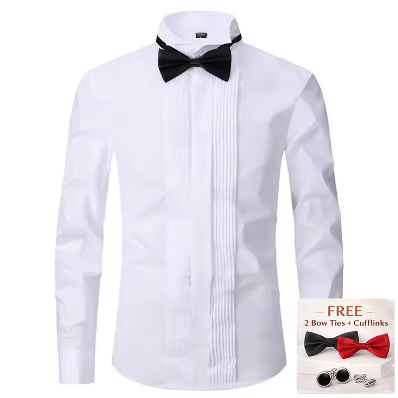 순수 블랙 공연 셔츠 남성용 긴팔 이브닝 파티 합창 의상 성인용 사회자용 넥타이 정장 셔츠 스탠드 칼라
