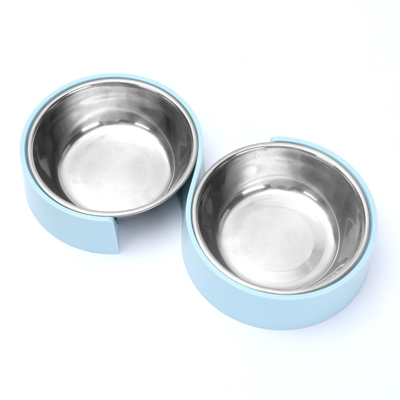 Cat Bowl de acero inoxidable en forma de S para mascotas doble tazón de alimentación para perros tazón antidetonante para beber vajilla para mascotas al por mayor transfronterizo